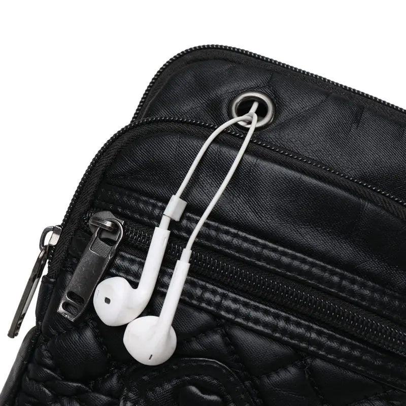 Vintage PU Leather Zippers Flap Bag Women Shoulder Handbag Crossbody Bag