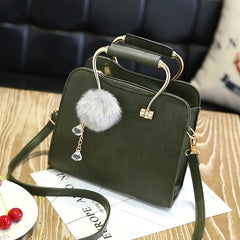 Soft PU Leather Handbag Women Girl Messenger Bag with Ball Toy