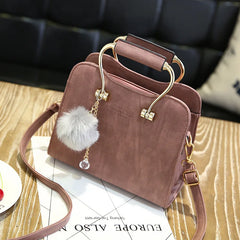 Soft PU Leather Handbag Women Girl Messenger Bag with Ball Toy