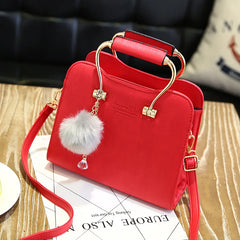 Soft PU Leather Handbag Women Girl Messenger Bag with Ball Toy