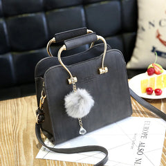 Soft PU Leather Handbag Women Girl Messenger Bag with Ball Toy