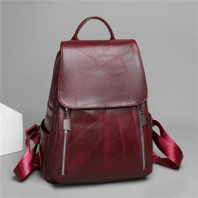 Women PU Leather Backpack Large Capacity Waterproof Rucksack Mochila