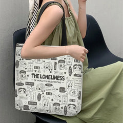 Y2k Canvas Tote Bag Big Capacity Square Pattern Shoulder Bag Sac A Main Femme