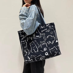 Y2k Canvas Tote Bag Big Capacity Square Pattern Shoulder Bag Sac A Main Femme