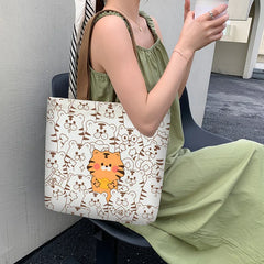 Y2k Canvas Tote Bag Big Capacity Square Pattern Shoulder Bag Sac A Main Femme