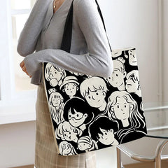 Y2k Canvas Tote Bag Big Capacity Square Pattern Shoulder Bag Sac A Main Femme