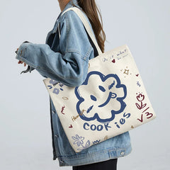 Y2k Canvas Tote Bag Big Capacity Square Pattern Shoulder Bag Sac A Main Femme