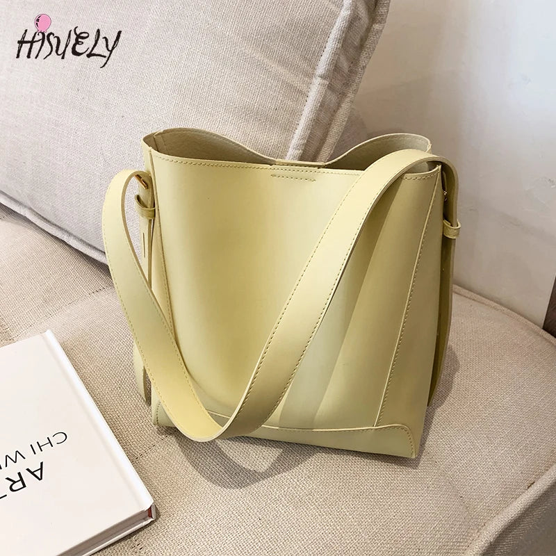 Large Capacity Bucket Bag Women PU Leather Handbag All-match Crossbody Shoulder