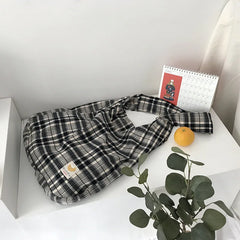 Plaid Women Shoulder Bag Soft Cloth Fabric Handbag Large Capacity Tote Canvas Ba