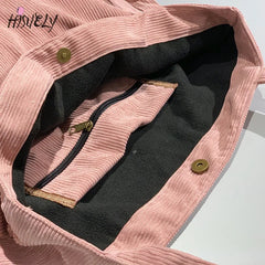 Corduroy Canvas Tote Bag Zipper Shoulder Handbags