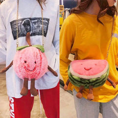 Watermelon Baby Girls Plush Fruit Shoulder Bag Soft Stuffed Chain Messenger Cros