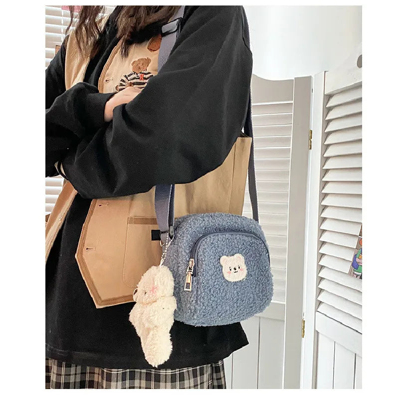 Bear Messenger Bag Women Plush Shoulder Bag