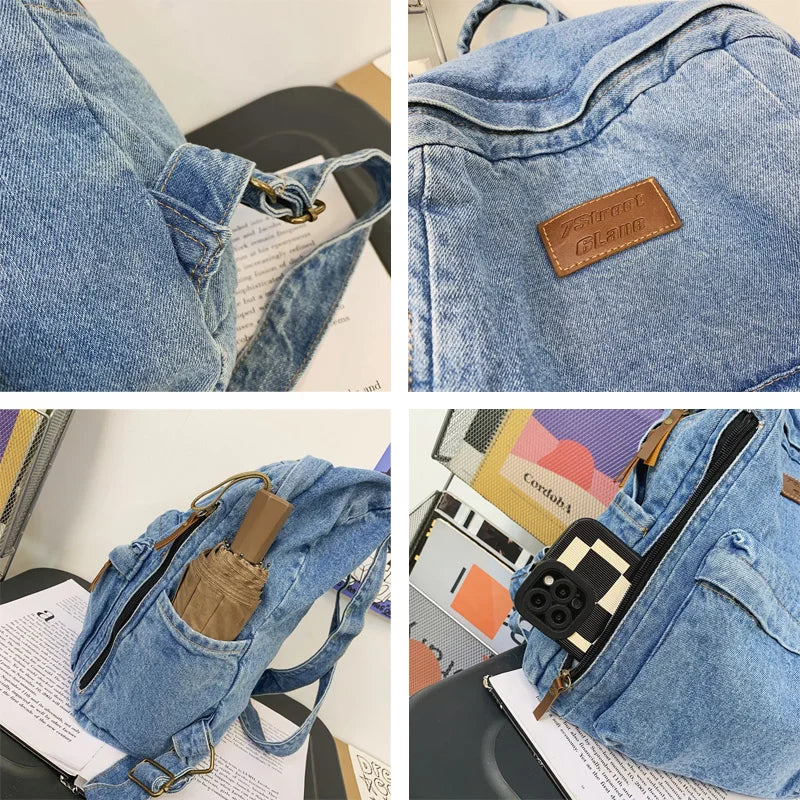 Denim Women Backpack Retro Travel Bagpack