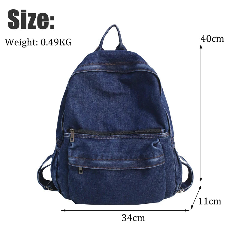 Retro Denim Women Backpack Large Capacity School Bag for Teenage Girls