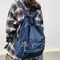 Retro Denim Women Backpack Large Capacity School Bag for Teenage Girls