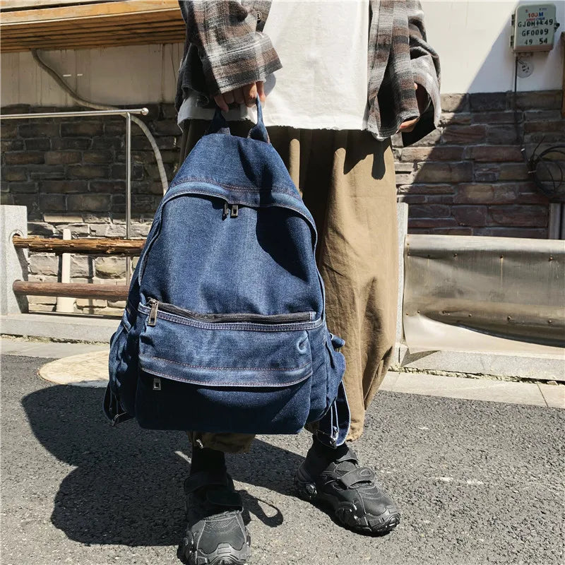 Retro Denim Women Backpack Large Capacity School Bag for Teenage Girls