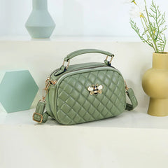 Diamond Lattice PU Leather Female Bee Handbag Lady's Shoulder Cross Body Bags