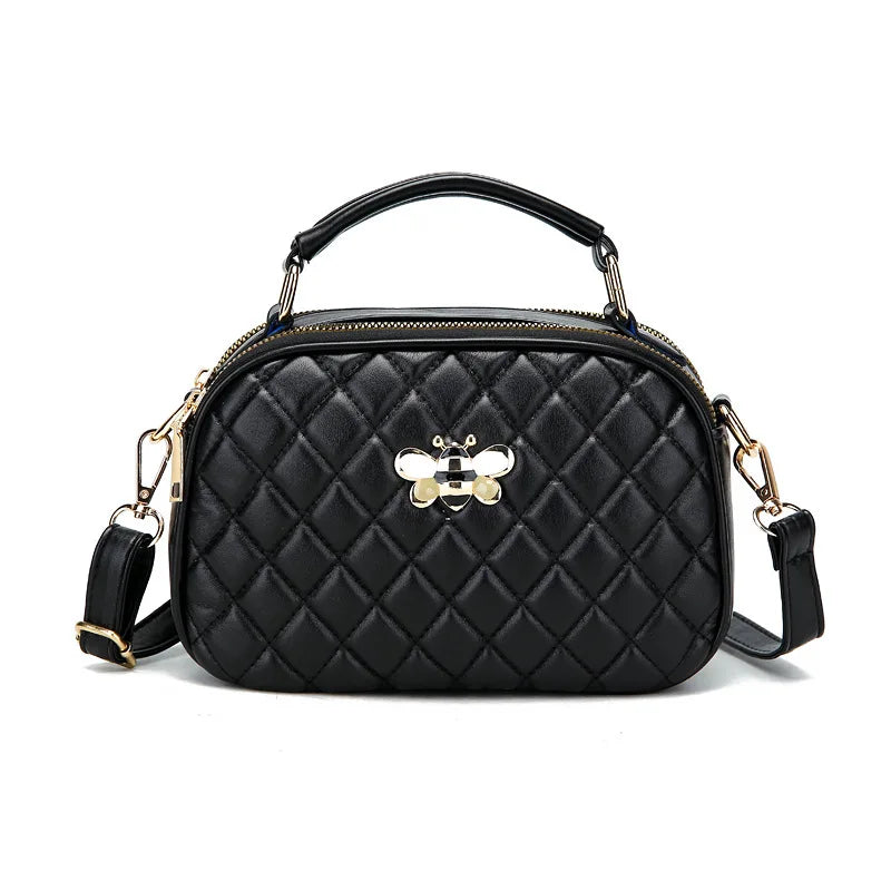 Diamond Lattice PU Leather Female Bee Handbag Lady's Shoulder Cross Body Bags