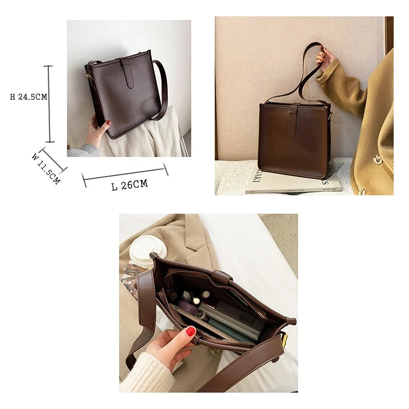 Women Bucket Bag Large Capacity PU Leather All-match Shoulder Bags