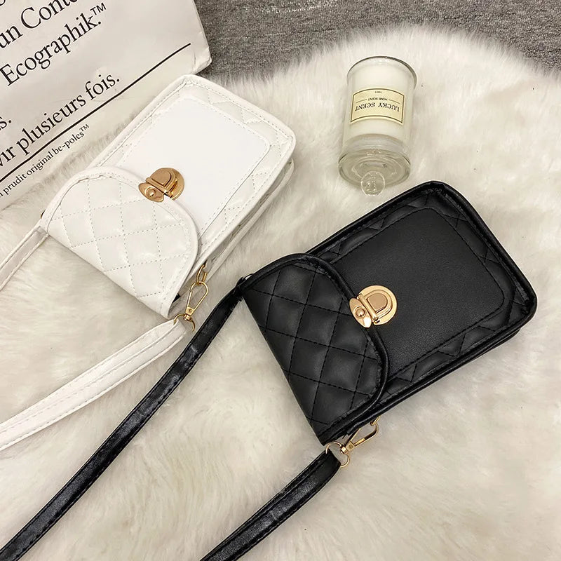 Embroidered Rhombus Phone Bag Shoulder Messenger Sweet Handbag