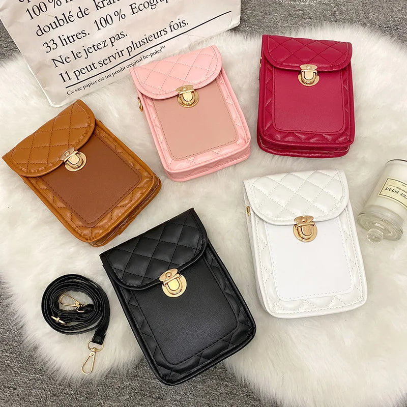 Embroidered Rhombus Phone Bag Shoulder Messenger Sweet Handbag