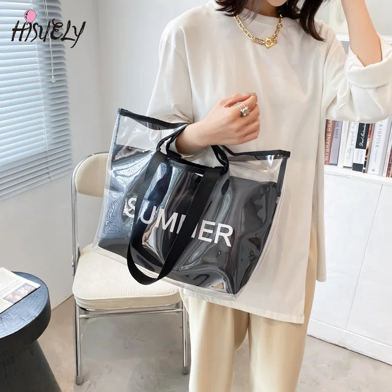 Transparent Tote Bag Jelly PVC Large Capacity Shoulder Bags for Women Handbags