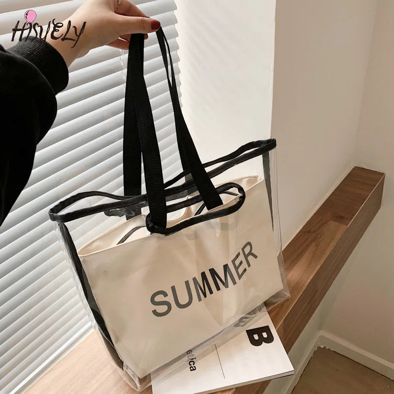 Transparent Tote Bag Jelly PVC Large Capacity Shoulder Bags for Women Handbags