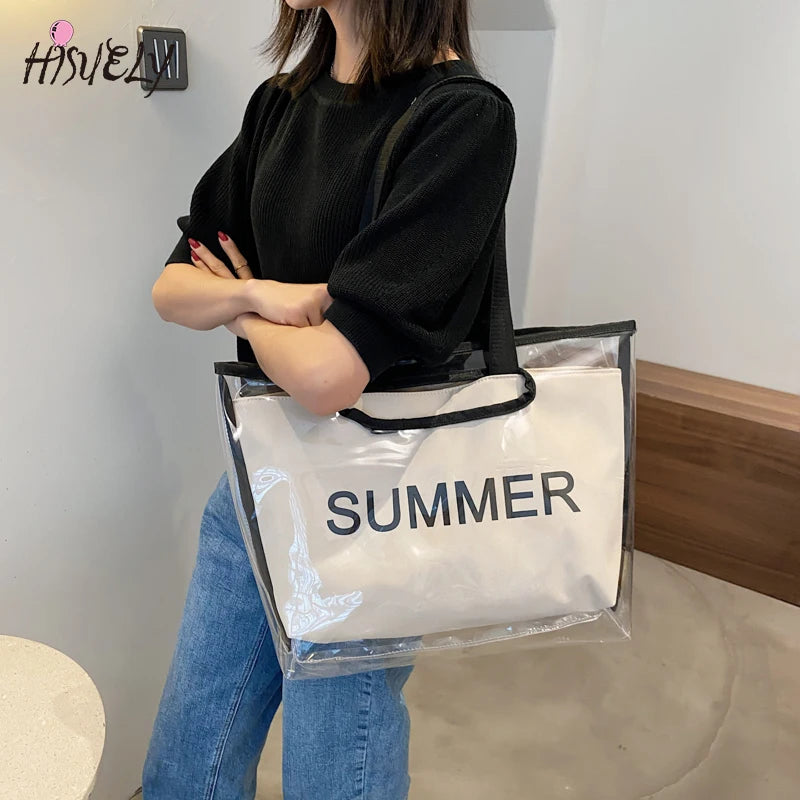 Transparent Tote Bag Jelly PVC Large Capacity Shoulder Bags for Women Handbags