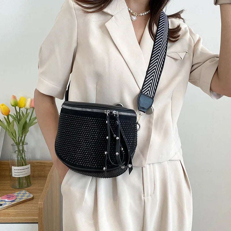 One Shoulder Handbag Wild Crystal Messenger Bag High PU Leather Ladies Bag