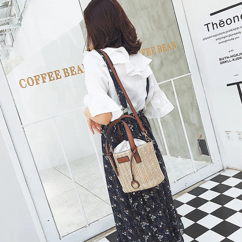 Summer Beach Rattan Woven Straw Bag Big Shoulder Tote Bohemia Handbag