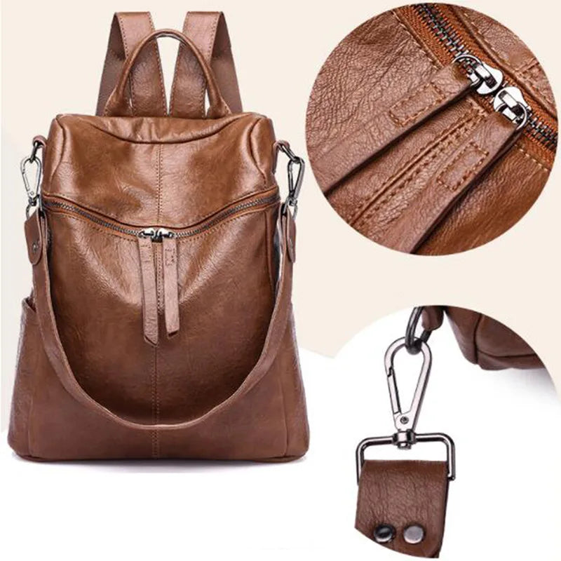 Women's PU Leather Backpack for Teenage Girls School Shoulder Bag