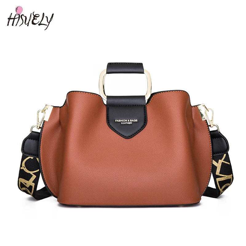 Vintage Letter Bucket Bag High Retro Crossbody Tote Handbag