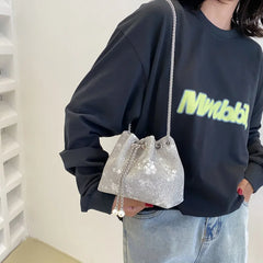 Women Chain Bucket Bags Denim Canvas Shoulder Bags Lady Crossbag Bags