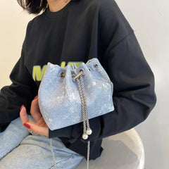 Women Chain Bucket Bags Denim Canvas Shoulder Bags Lady Crossbag Bags