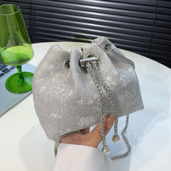 Women Chain Bucket Bags Denim Canvas Shoulder Bags Lady Crossbag Bags