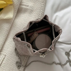 Women Chain Bucket Bags Denim Canvas Shoulder Bags Lady Crossbag Bags