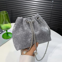 Women Chain Bucket Bags Denim Canvas Shoulder Bags Lady Crossbag Bags