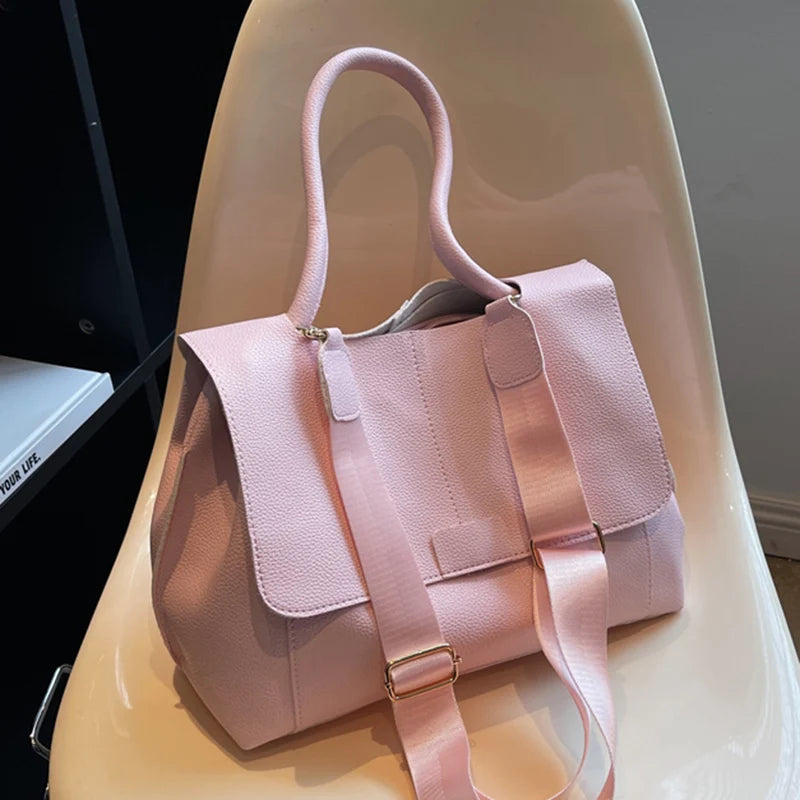 Women Pink Large Capacity Tote Shoulder Bags Soft Pu Leather Crossbody Bags