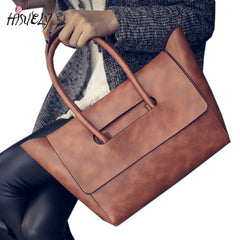Women Tote Bag High Capacity PU Leather Handbags Brown Gray