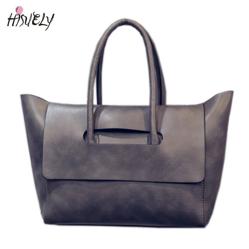 Women Tote Bag High Capacity PU Leather Handbags Brown Gray