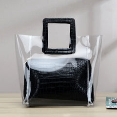 Women Transparent PVC Handbag Sweet Lady Jelly Clear Plastic Beach Bag Tote