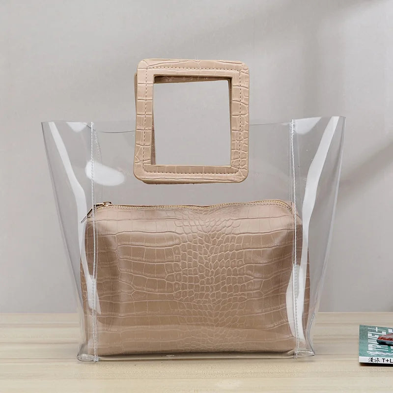 Women Transparent PVC Handbag Sweet Lady Jelly Clear Plastic Beach Bag Tote