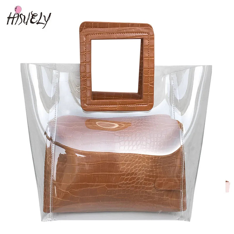 Women Transparent PVC Handbag Sweet Lady Jelly Clear Plastic Beach Bag Tote