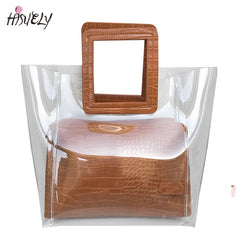 Women Transparent PVC Handbag Sweet Lady Jelly Clear Plastic Beach Bag Tote