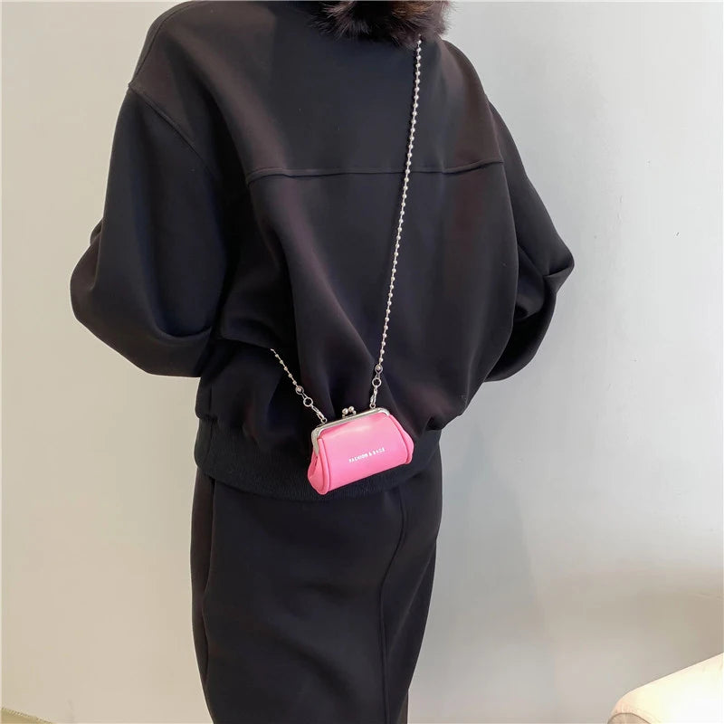Women's Mini Chain Shoulder Bags Orange Party Clutch Kiss Lock Bags