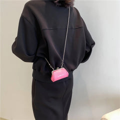 Women's Mini Chain Shoulder Bags Orange Party Clutch Kiss Lock Bags