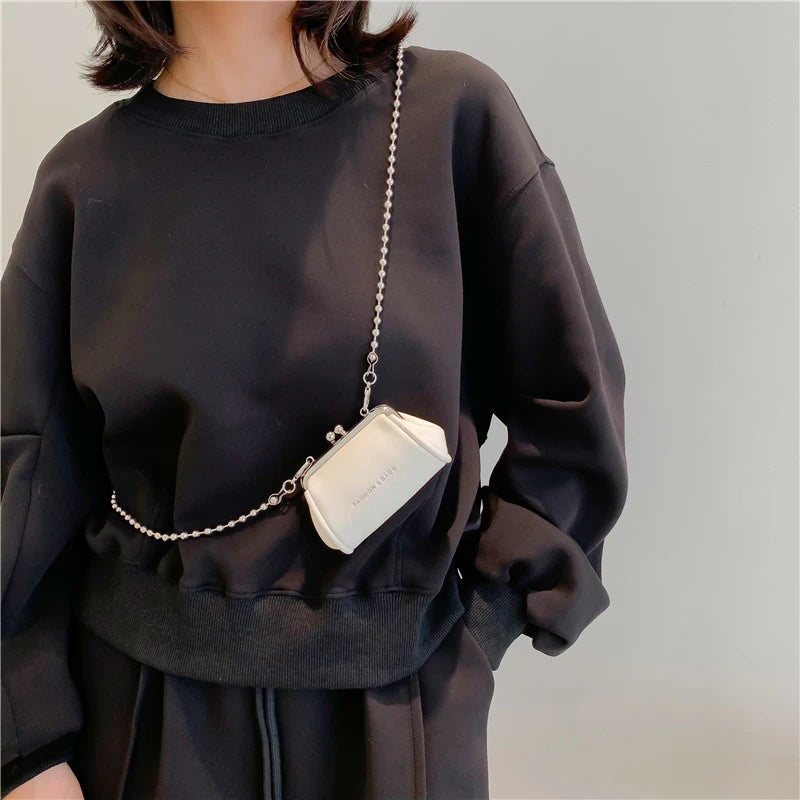 Women's Mini Chain Shoulder Bags Orange Party Clutch Kiss Lock Bags