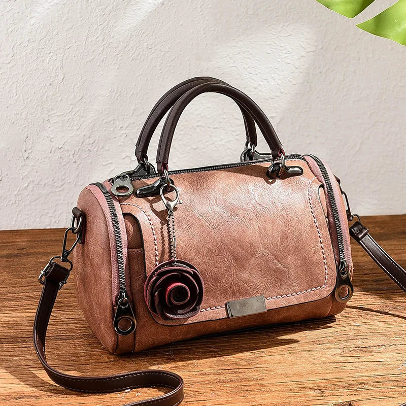 Flowers Pendant Handbag Women's Boston Bags Single Shoulder Bag