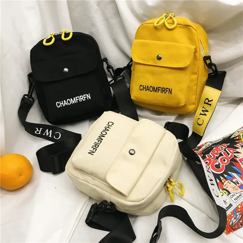 Canvas Shoulder Bag Solid Color Women Messenger Bag Outdoor Casual Crossbody