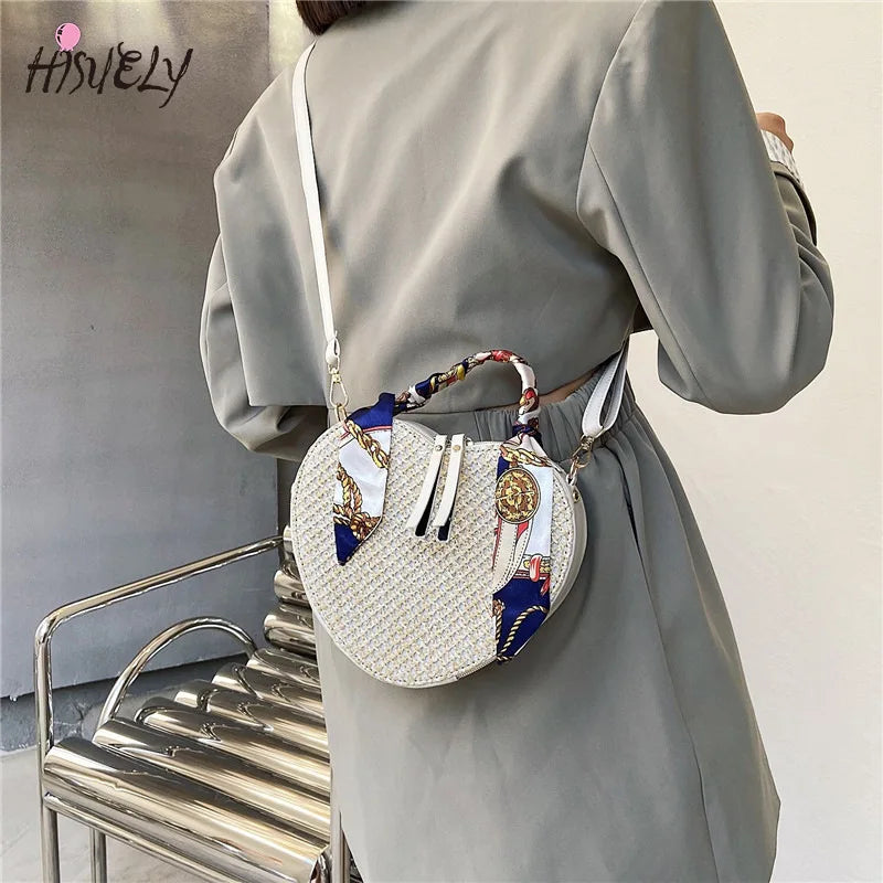 Heart-shaped Straw Bag Vintage Woven Beach Shoulder Bag